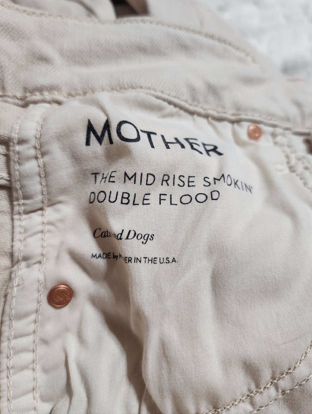 MOTHER Mid Rise Smokin' Double Flood Jeans Tapioca/ Beige Size 27 - Picture 4 of 4